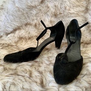 Stuart Weitzman black suede t-strap heels